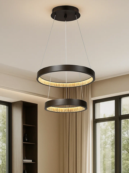 LED Pendant Light 2 Ring Bronze Crystal 52W 3000K 2496lm 60cm