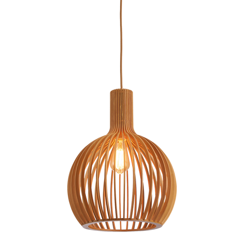 Pendant Light 35cm Natural Timber Cage E27 60W