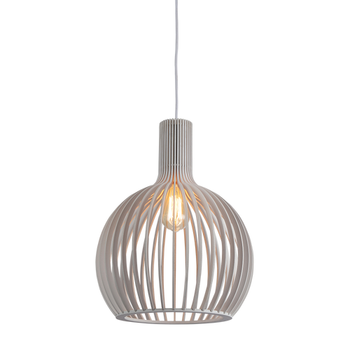 Pendant Light 35cm White Timber Cage E27 60W