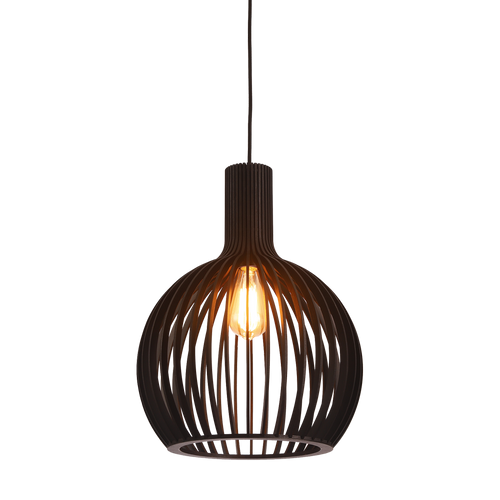 Pendant Light 35cm Black Timber Cage E27 60W