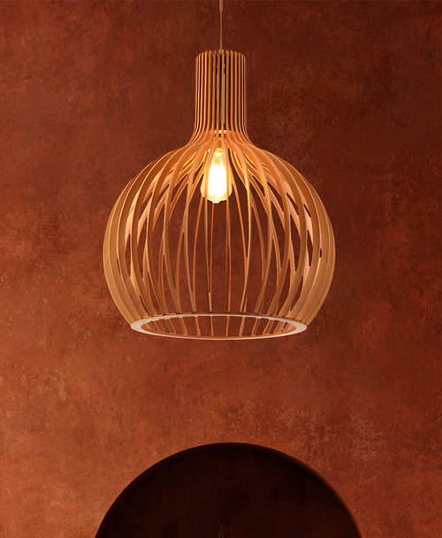 Pendant Light 45cm Natural Timber Cage E27 60W