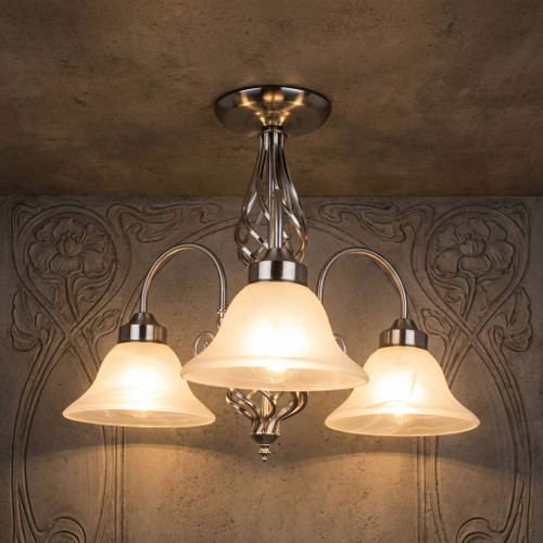 Pendant Light 46cm Nickel Alabaster Glass 3 Light E27 60W