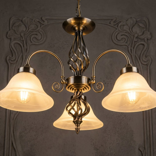 Pendant Light 46cm Brass Alabaster Glass 3 Light E27 60W