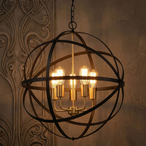 Pendant Light 60cm Bronze Gold Sphere 5 Light E27 60W