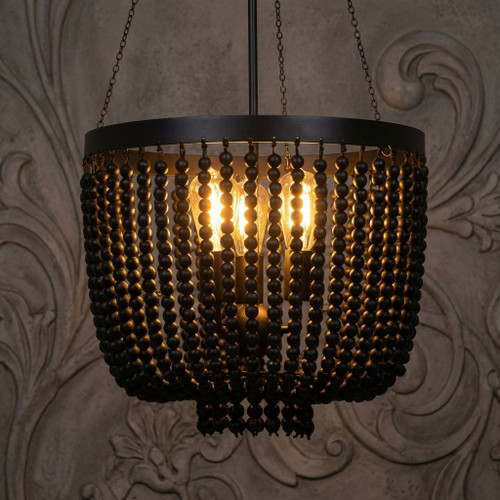 Pendant Light 40cm Black Beaded 3 Light E27 60W