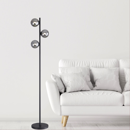 Floor Lamp Black Smoke Glass 3 Light G9 4W 4000K 158cm