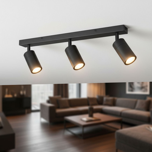 Ceiling Spotlight Black 3 Light GU10 10W Marine Grade IP65 55cm