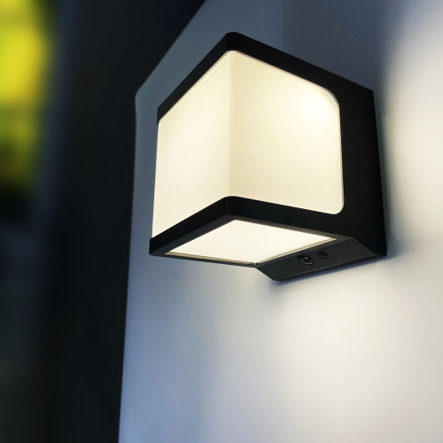 Solar Wall Light Black Cube 1000lm 4000K IP65 IK08 With Sensor