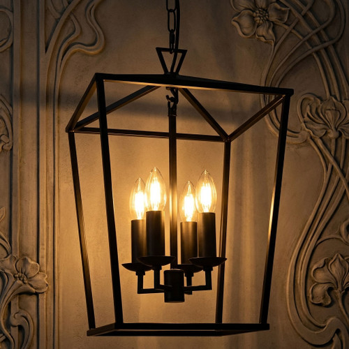 Pendant Light 31cm Black Lantern 4 Light E14 25W