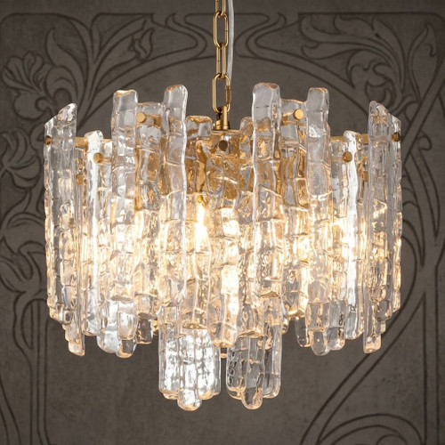 Pendant Light 43cm Gold Clear Ice Glass 5 Light E14 25W