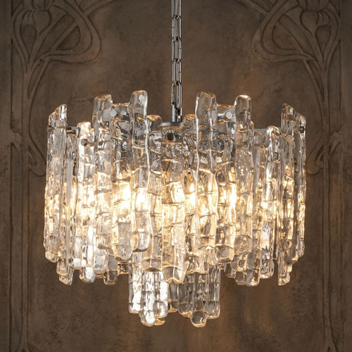 Pendant Light 43cm Chrome Clear Ice Glass 5 Light E14 25W