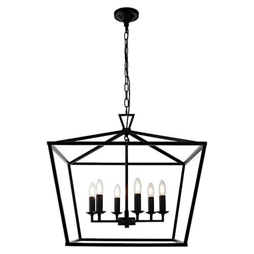 Pendant Light 63cm Black Lantern 6 Light E14 25W