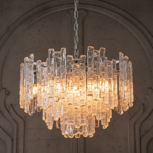 Pendant Light 61cm Chrome Clear Ice Glass 10 Light E14 25W
