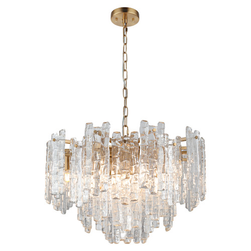 Pendant Light 61cm Gold Clear Ice Glass 10 Light E14 25W