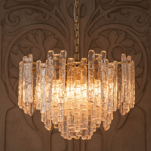 Pendant Light 61cm Gold Clear Ice Glass 10 Light E14 25W