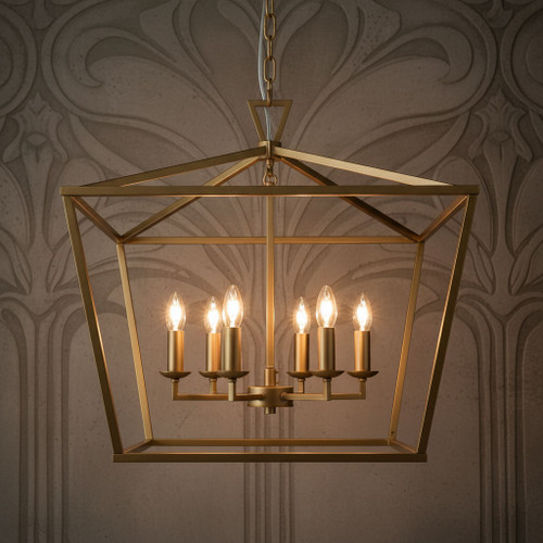 Pendant Light 63cm Gold Lantern 6 Light E14 25W