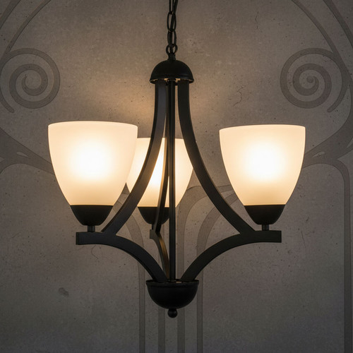 Chandelier 49cm Black Opal Glass 3 Light E27 60W
