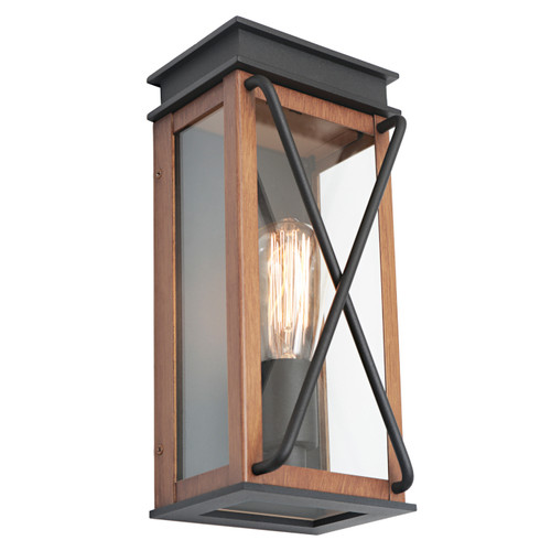 Wall Light Black Timber Clear Glass E27 60W IP44 Coastal