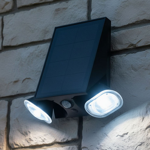 Solar Wall Light Black Dual Head Adjustable 800lm 4000K IP44 With Sensor