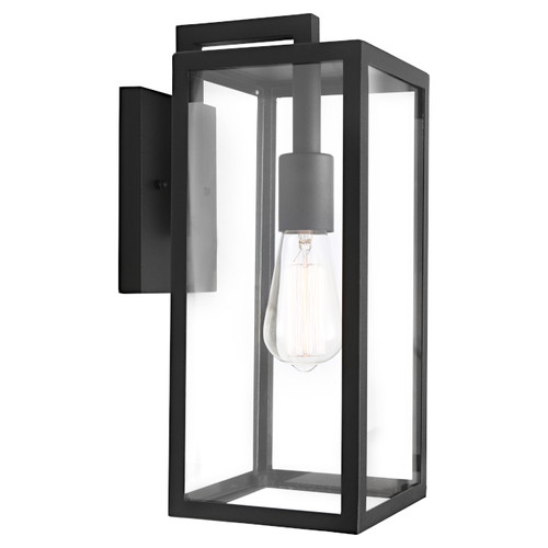 Wall Light Black Slim Rectangular Lantern Clear Glass E27 60W IP43