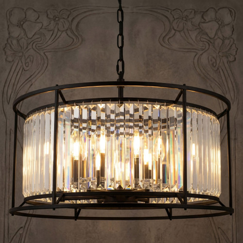 Pendant Light 65cm Black Crystal Prism 8 Light E14 25W