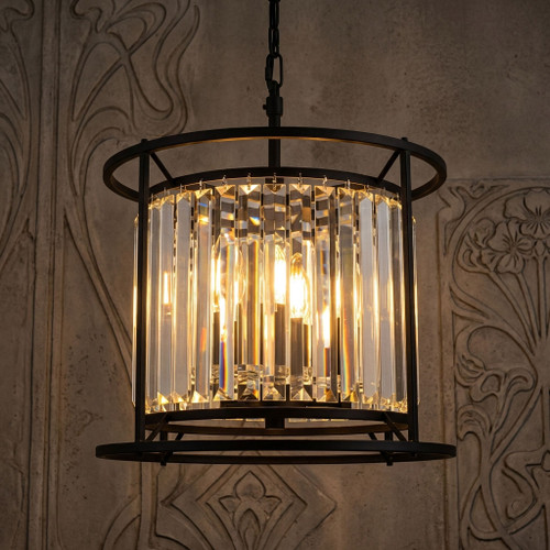 Pendant Light 36cm Black Crystal Prism 3 Light E14 25W