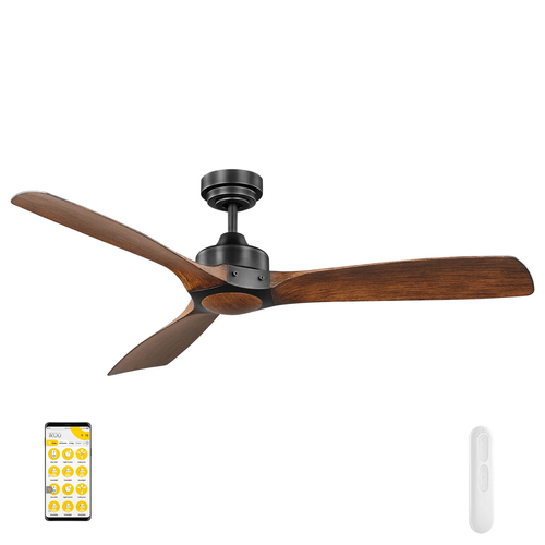 132cm 52-inch Black-Woodgrain DC Ceiling Fan WiFi Smart Remote 3 Blade 35W 6 Speed