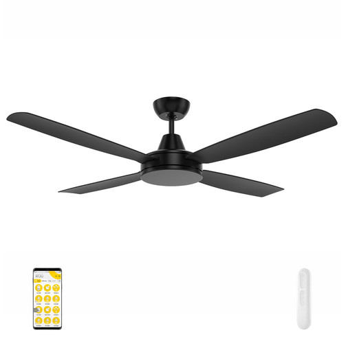 137cm 54-inch Black DC Ceiling Fan WiFi Remote 4 Blade 35W 6 Speed