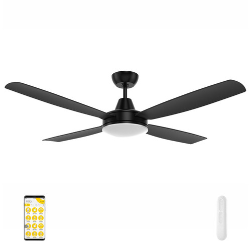 137cm 54-inch Black DC Ceiling Fan With Light WiFi Remote 4 Blade 35W
