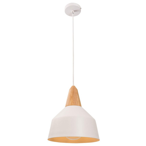 Modern Industrial Pendant Light 26cm White Timber Detail E27 25W
