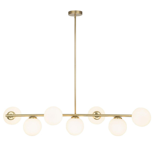 Pendant Light Brass Opal Glass 7 Light E27 25W 120cm Adjustable Rod