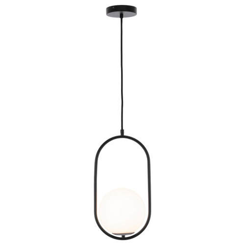 Pendant Light Black Oval Opal Glass E14 25W Adjustable Cord
