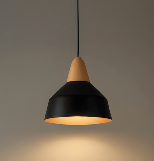 Modern Industrial Pendant Light 26cm Black Timber Detail E27 25W