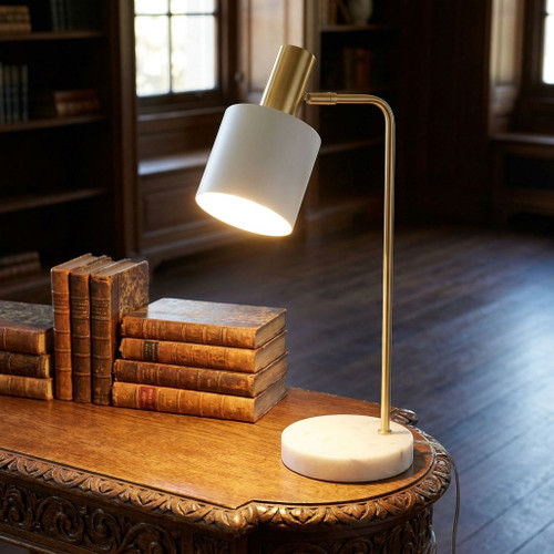Table Lamp White Marble Base Adjustable Shade E27 25W