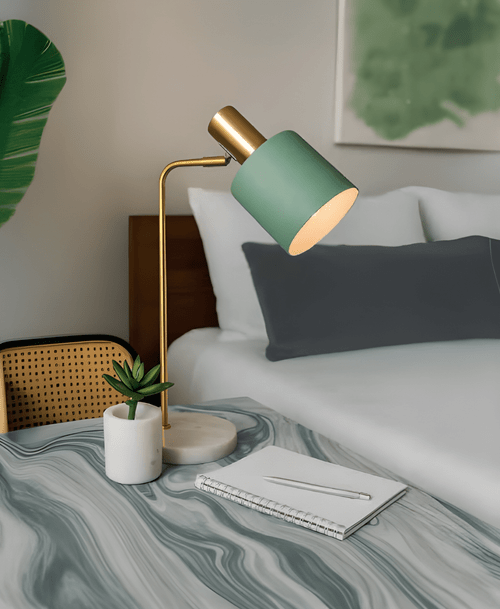 Table Lamp Green Marble Base Adjustable Shade E27 25W