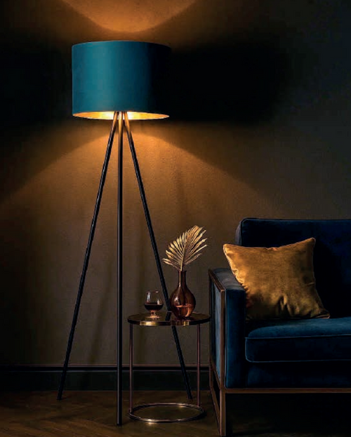 Floor Lamp Blue Drum Shade Black Tripod Base E27 60W 162cm