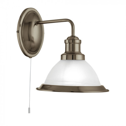 Wall Light Antique Brass Alabaster Glass E27 7W Pull Cord