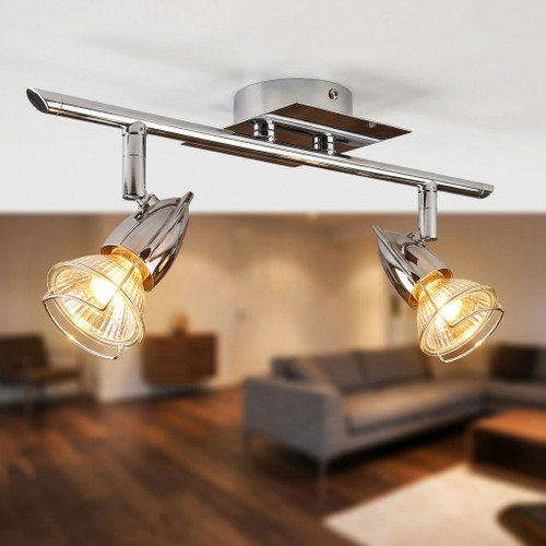 Ceiling Spotlights Chrome 2 Heads 75W Adjustable GU10 41cm