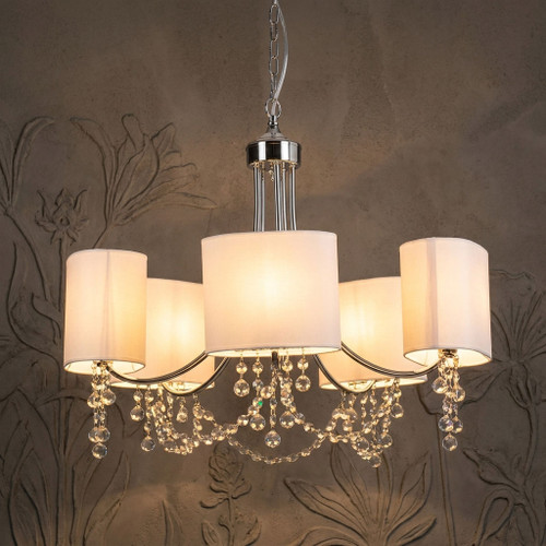 Pendant Light 58cm White Crystal Fabric E14 60W Adjustable Cord