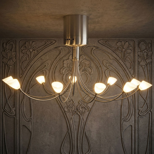 Ceiling Light 65cm Satin-Chrome Glass 10 Light G4 10W