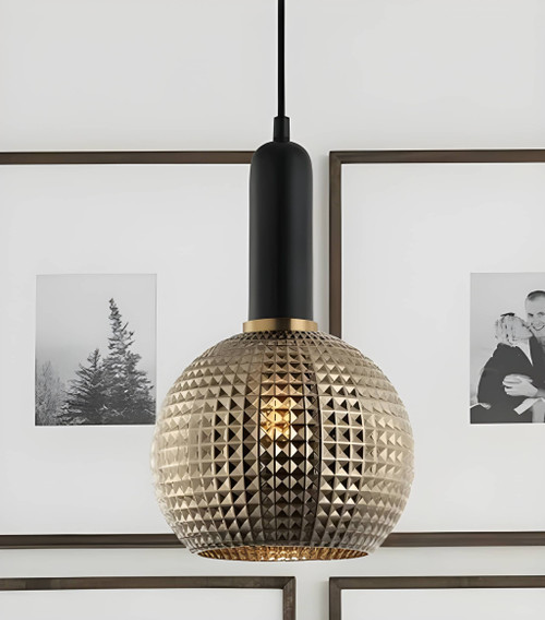 Pendant Light 20cm Chrome Textured Glass E27 72W Adjustable Cord