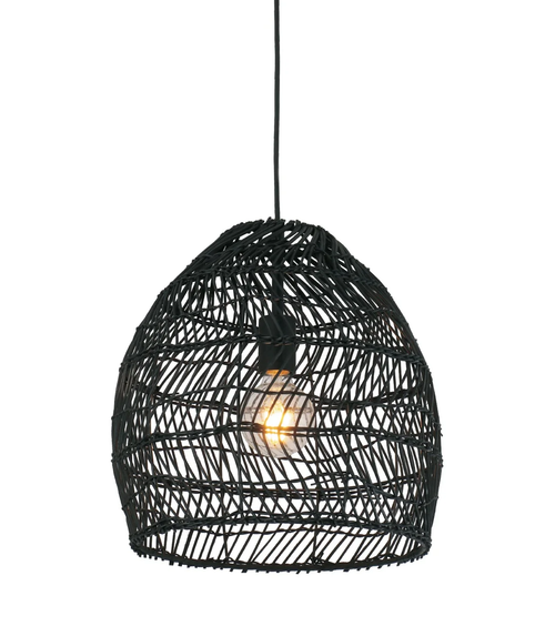 Pendant Light 34cm Black Rattan E27 40W Adjustable Cord
