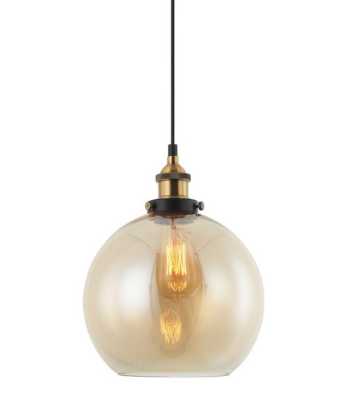 Pendant Light 25cm Amber Glass Antique Brass E27 72W Adjustable Cord