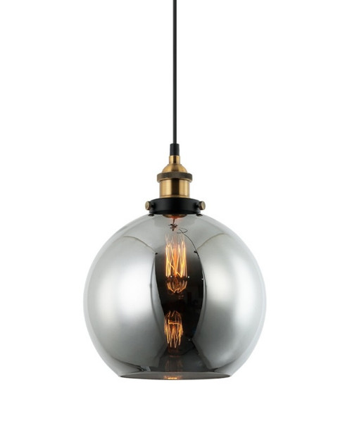 Pendant Light 25cm Smokey Glass Antique Brass E27 72W Adjustable Cord