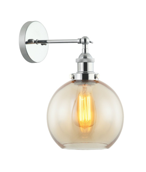 Wall Light Amber Glass Chrome E27 72W 32cm