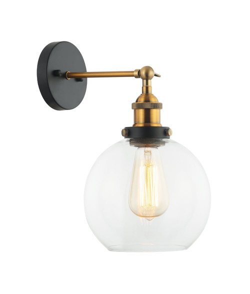 Wall Light Clear Glass Antique Brass E27 72W 32cm Adjustable