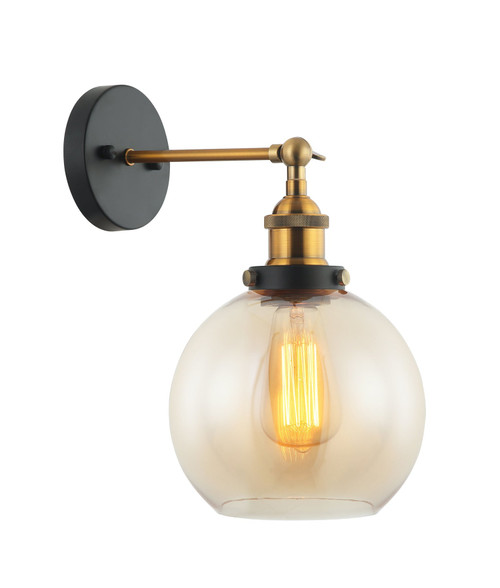 Wall Light Amber Glass Antique Brass E27 72W 32cm