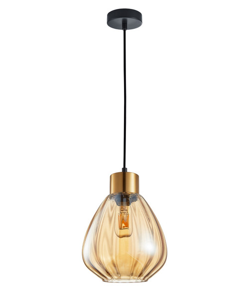 Pendant Light 20cm Amber Ribbed Glass E27 72W Adjustable Cord
