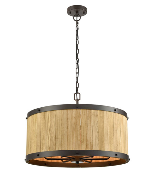 Pendant Light 62cm Natural Wood Bronze 6 Light E27 60W Adjustable Cord