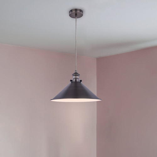 Pendant Light 32cm Pewter Metal E27 60W Adjustable Cord